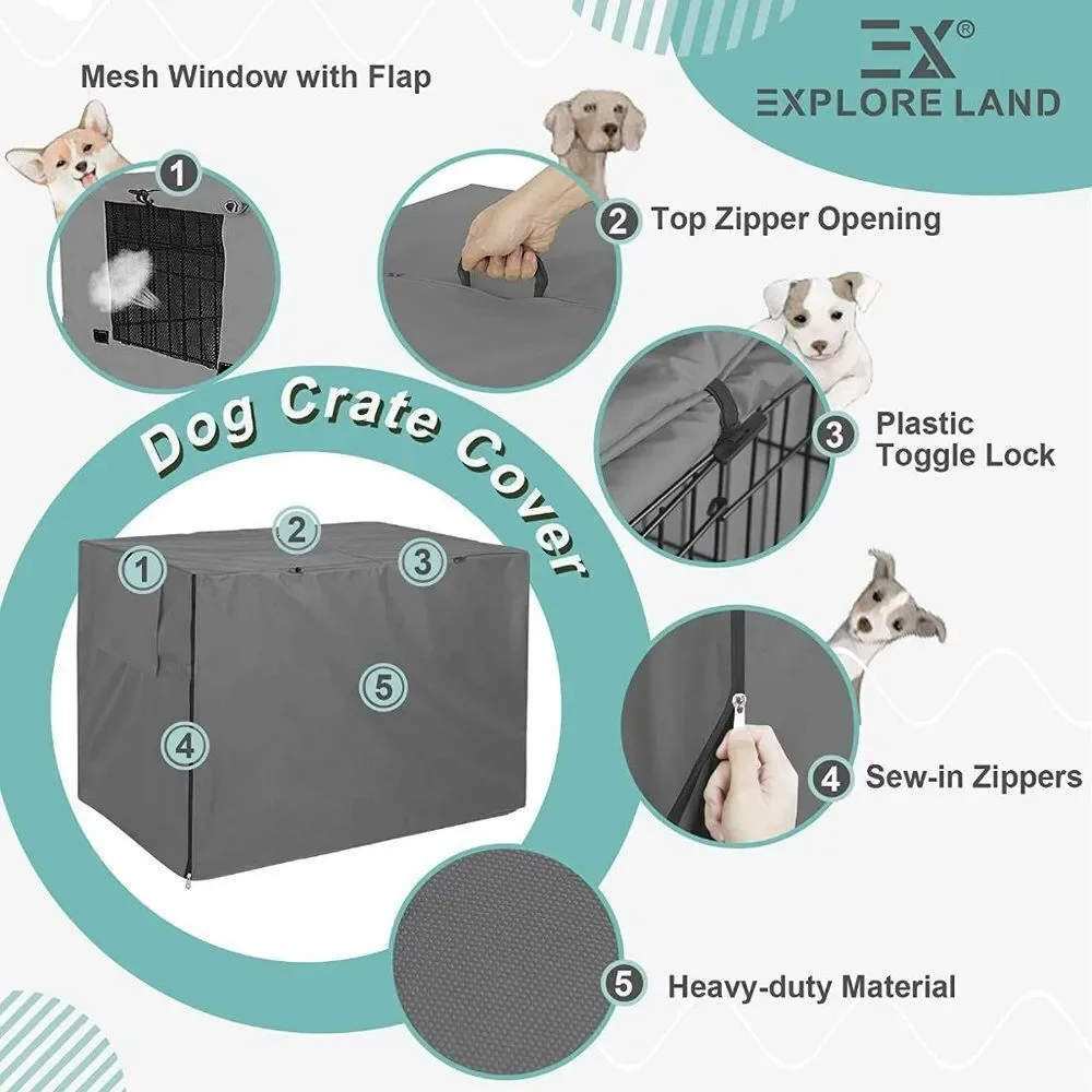 Explore Land Dog Crate Cover  Pet Kennel Cover Fits for Wire Dog Crates 42